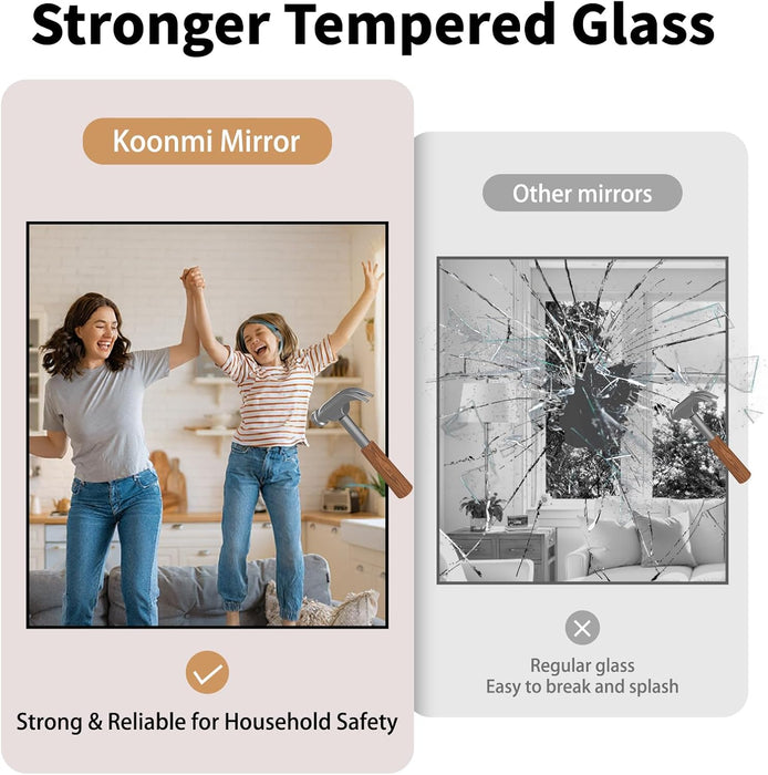 Black Framed Bathroom Mirror - Shatterproof 30"X50" Tempered Glass, HD No Distortion, Horizontal/Vertical Mount, Modern Matte Aluminum Alloy Frame