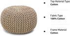 round Pouf Ottoman - Hand Knitted Cable Boho Poof Home Décor Pouffe Circular Footrest for Living Room - Nursery - Bedroom - Lounge 100% Cotton (18”X18”X14”) - Beige Ivory