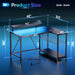 Gaming Desk with Power Outlets, 42" L-Shaped Computer Desk with LED Lights, Desk with Reversible Storage Shelves & Hooks for Small Spaces, Bedrooms & Offices, Black Carbon Fiber