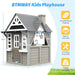 Kids Outdoor Playhouse,Cedar Gray Wooden Play House for Kids Ages 3-8, with Play Kitchen, Interactive Doorbell, Toy Phone, Sink, Flowerpot