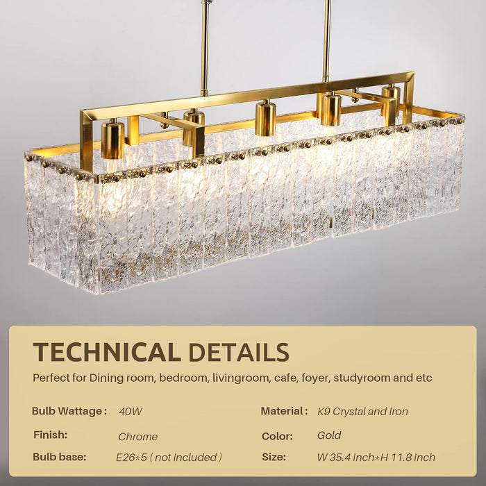 Gold Ornate Crystal Chandelier 35Inch Ripple Glass