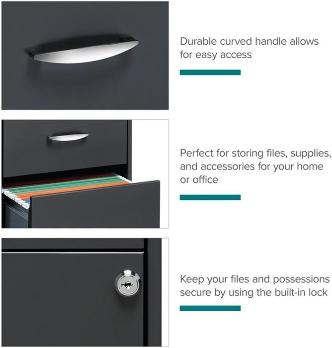 3 Drawers 27.32" Vertical Charcoal Metal Filing Cabinet Lockable Pre-Assembled Stationary Letter Size for Home, Office