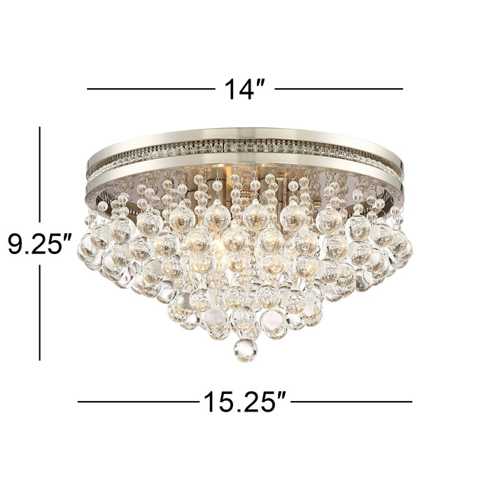 Luxury Ceiling Light Flush Mount Fixture Brushed Nickel 15 1/4" Wide Crystal Droplets for Bedroom Hallway