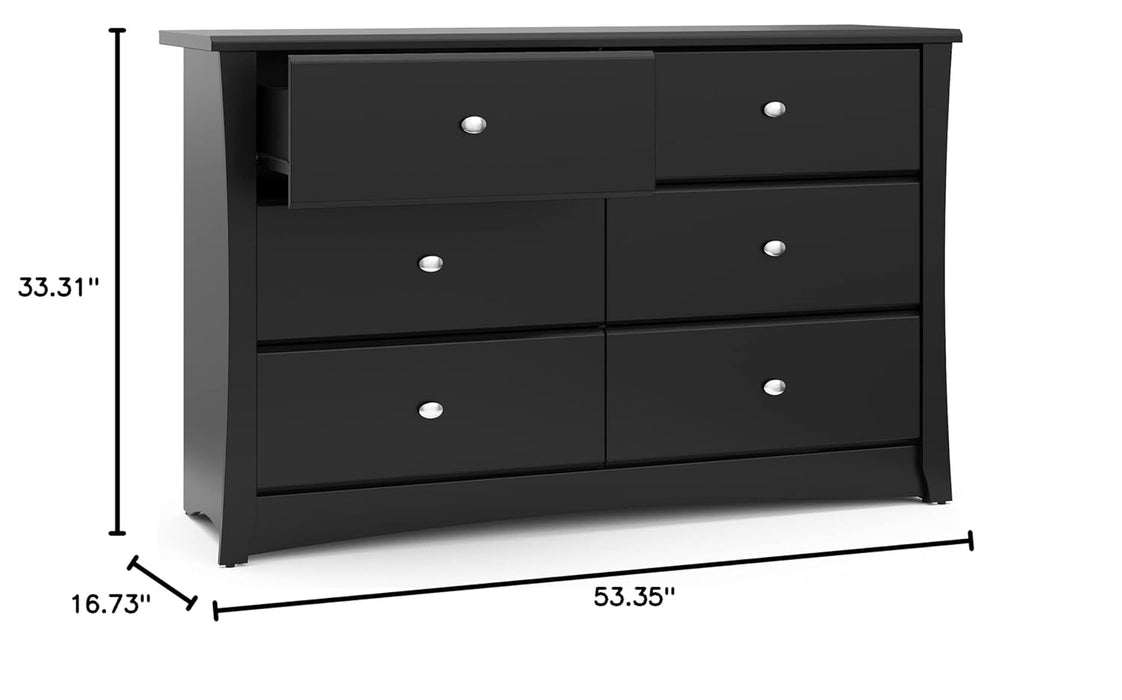 Crescent 6 Drawer Double Dresser (Black) – GREENGUARD Gold Certified, Dresser for Nursery, 6 Drawer Dresser, Kids Dresser, Nursery Dresser Drawer Organizer, Chest of Drawers