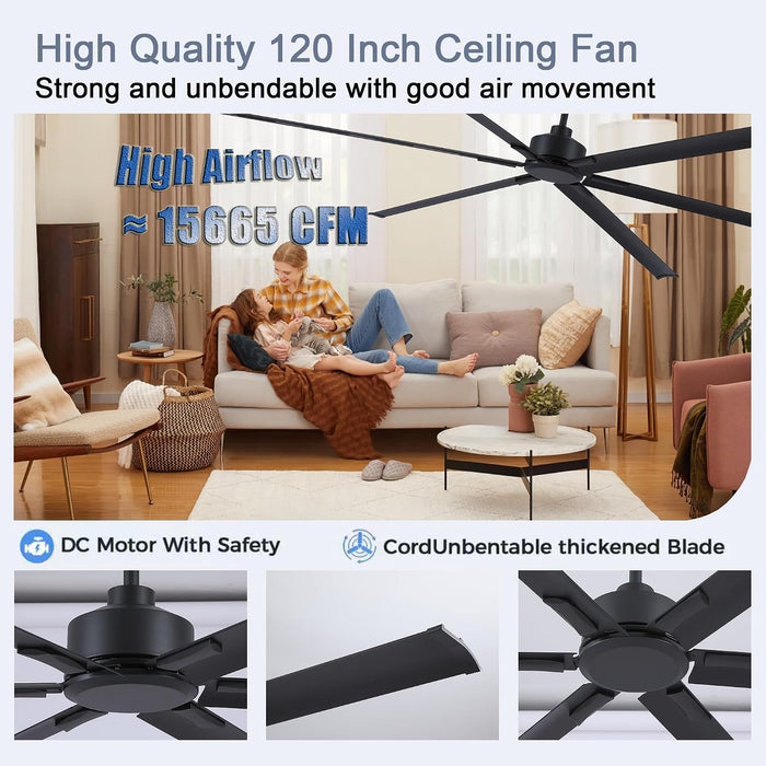 Black 120 Inch Reinforced Multipurpose Ceiling Fan