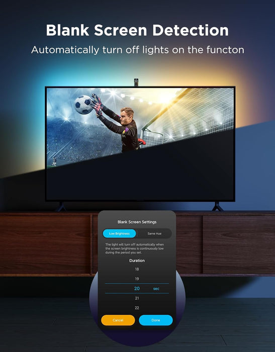TV Backlight 3 Lite with Fish-Eye Correction Function Sync to 55-65 Inch Tvs, 11.8Ft RGBICW Wi-Fi LED Strip Lights with Camera, 4 Colors in 1 Lamp Bead, Voice and APP Control, Adapter