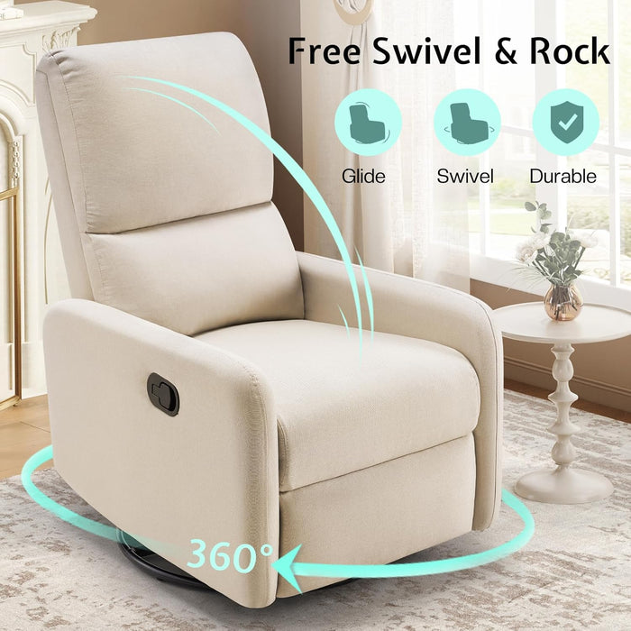 Swivel Rocking Chair, Nursery Glider Recliner Chairs for Adults, Rocker for Living Room Bedroom, Comfy Upholstered Modern Nursing Reclining Single Sofa, Beige Linen