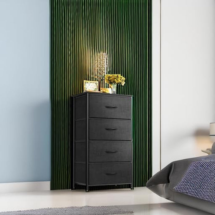 Dresser for Bedroom with 4 Storage Drawers, Small Dresser Chest of Fabric Drawers with Sturdy Steel Frame, Wood Top, Black