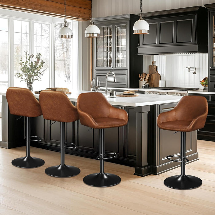 Yaheetech Bar Stools Set of 4, Adjustable Swivel PU Leather, Retro Brown | Counter Height Barstools with Padded Backrest & Armrests, 300 Lb Weight Capacity, Easy Assembly, Home Kitchen, Dining Room
