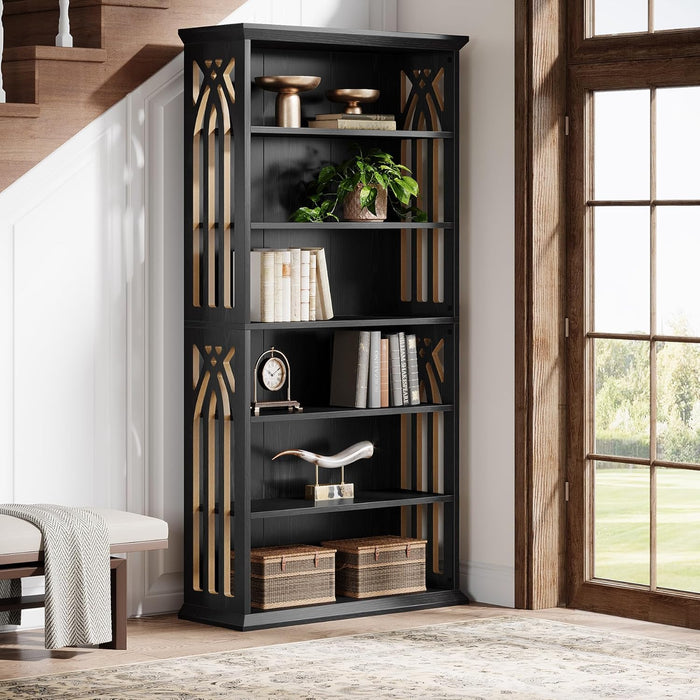 Black Freestanding Floorstanding Bookshelf 75 Inch Wood