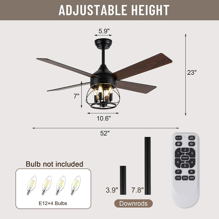 52 Inch Farmhouse Ceiling Fan Silent Motor Remote