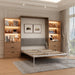 Queen Murphy Bed,Farmhouse Guest Beds,Folding Wall Bed with Hydraulic Bar,64" W Twin Murphy Beds with 2 LED Storage Cabinet for Small Spaces/Offices/Apartments/Guest Room,Brown+Walnut