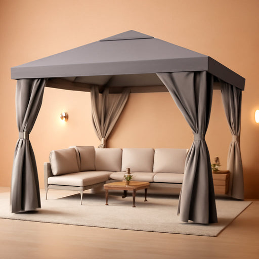 12x12 Ft Grey Gazebo Weatherproof With InsectNetting