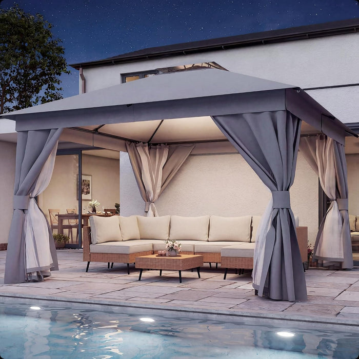 12x12 Ft Grey Gazebo Weatherproof With InsectNetting