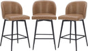 Counter Height Bar Stools Set of 3, 360° Swivel Upholstered Barstools with Backs and Metal Legs, 26" H Seat Height, Faux Leather in Saddle Brown