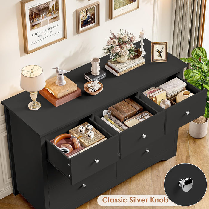 Black Dresser, Dresser for Bedroom, 7 Drawer Chest of Drawers