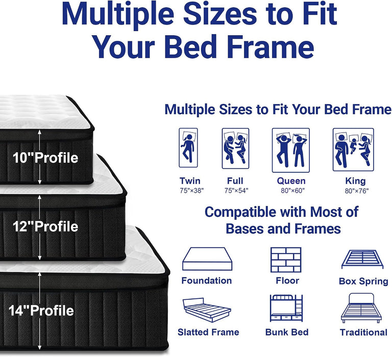 Full Mattress 12 Inch Hybrid Mattress in a Box with Memory Foam