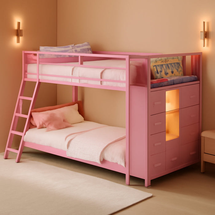 Pink Twin Over Bunk Bed With RGBLEDIlluminationSystem