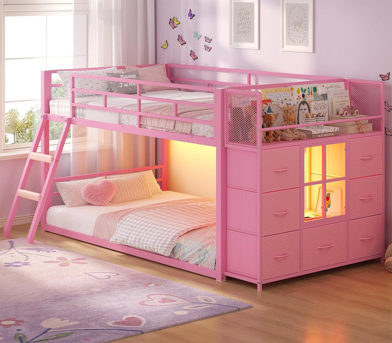 Pink Twin Over Bunk Bed With RGBLEDIlluminationSystem