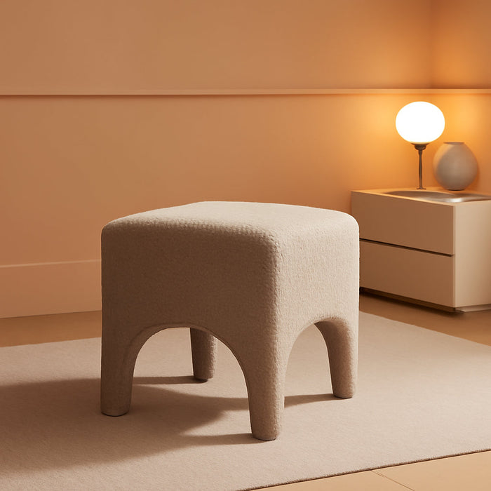 17" Boucle Modern Square Foot Stool Ottoman, Vanity Stool for Makeup, Rectangle Foot Rest for Couch, Upholstered Ottoman Stool for Living Room, Bedroom, Entryway (1, Camel)