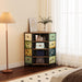 8 Drawers Corner Dresser with Storage Fabric Drawers and Open Shelves for Small Space，Bedroom，Entryway，Living Room (Retro Pattern)