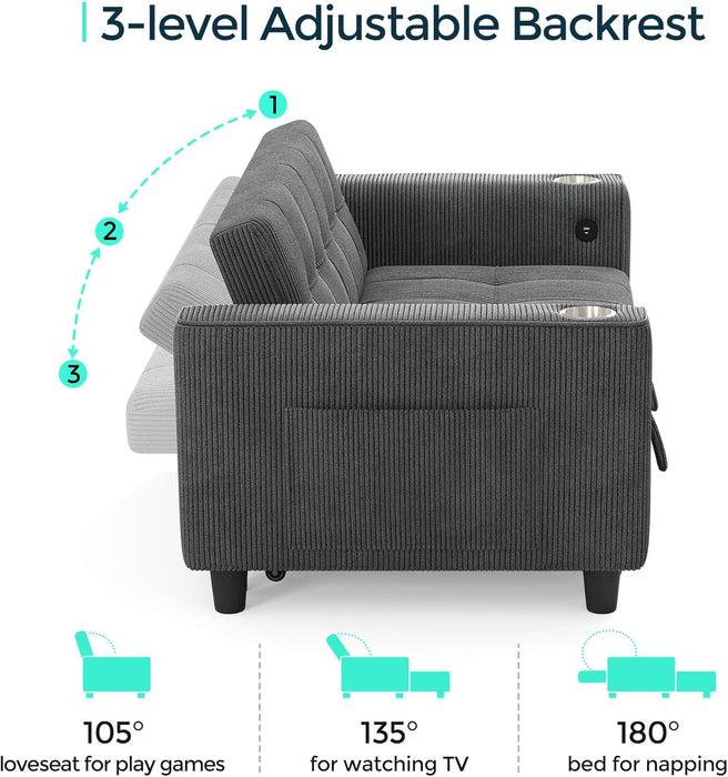 Corduroy Gray 54 Inch Multifunctional Sleeper Sofa