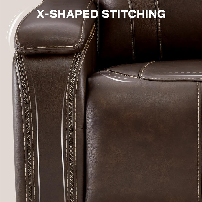 Power Recliner Lay Flat with Headrest, Leather Dark Brown