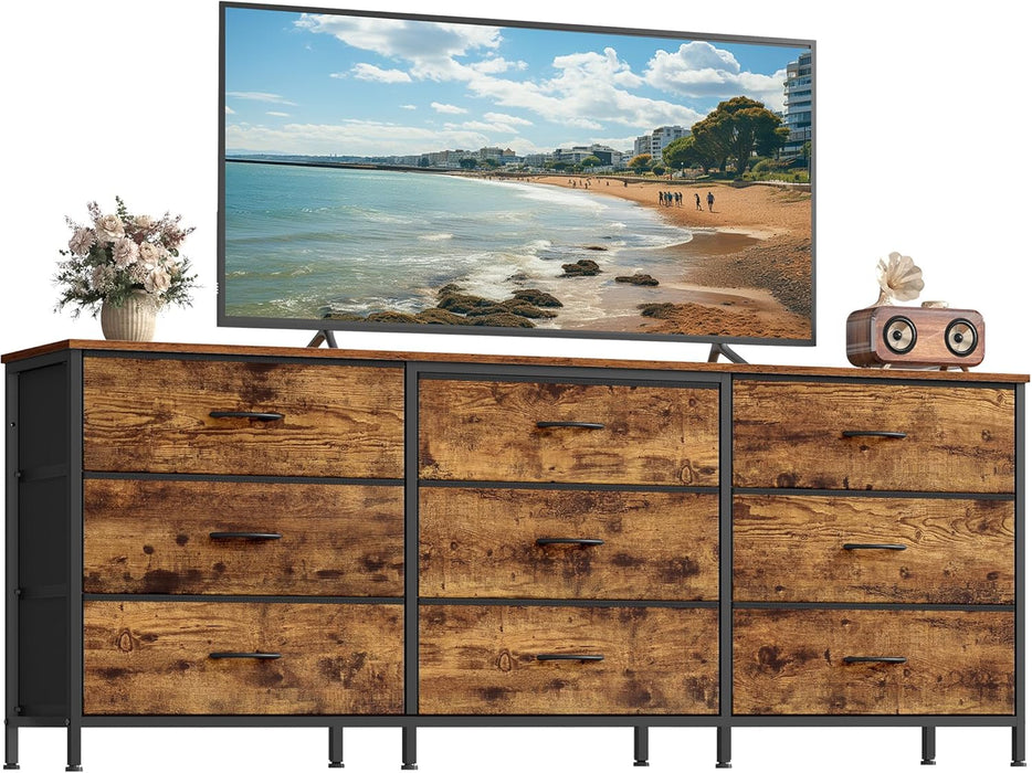 BELLAH Collection - Dresser for Bedroom, TV Stand for Tvs up to 70 Inches, Chest of Drawers for Living Room, Closet, Steel, 9 Drawers, Industrial, Rustic Brown and Ink Black ULGS233KD02S