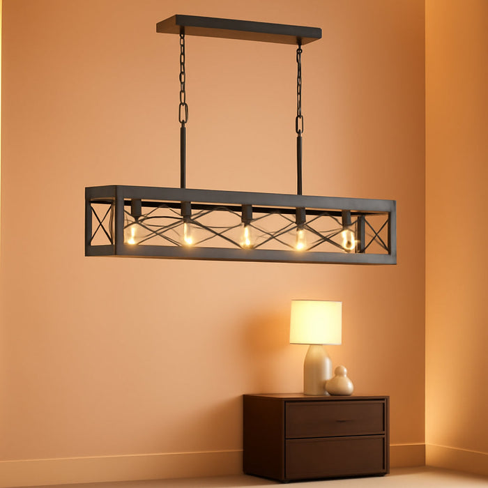 Rustic Wood Chandelier Five Lights Farmhouse Pendant
