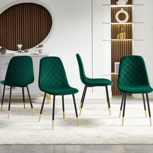 Velvet Dining Chairs Kitchen Plain Color Chair Upholstered Side Stools with Backrest Metal Legs Set of 4, Kelly Green