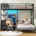 Black ExtraLongXL Over Twin Bunk Bed WithLEDLightingStorage