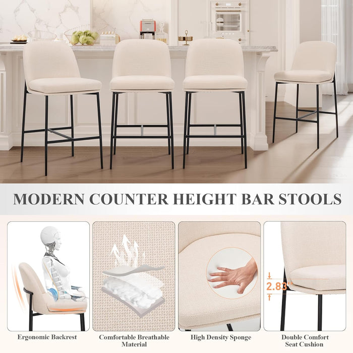 Counter Height Bar Stools Set of 4, 25 Inch Modern Fabric Kitchen Island Stools with Back, Upholstered Counter Barstools Armless Bar Chairs with Metal Legs for Island Dining Room Bar, Beige