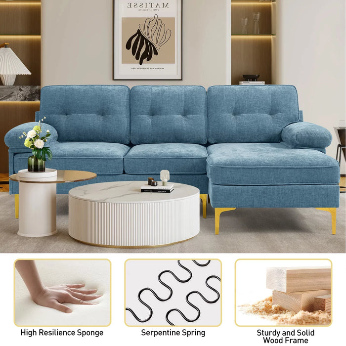 Convertible Sectional Sofa Couch, L-Shaped Couch with Reversible Chaise Lounge, Chenille Fabric Modern Sofa for Living Room, Apartment, Office, 3 Seats, Light Blue