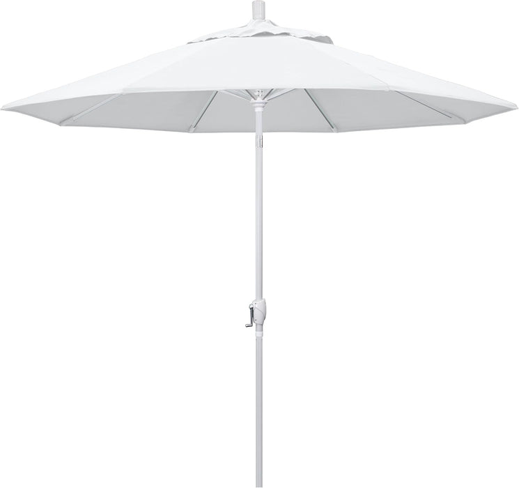 9' round Aluminum Market Umbrella, Crank Lift, Push Button Tilt, White Pole, White Olefin