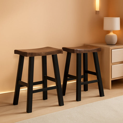 Bar Stools Set of 2, 29" Bar Height Saddle Stools, Bar Dining Chairs with Rubber Wood Frame & Footrest, Backless Barstools for Kitchen Island, Dining Room, Pub, Rustic Brown