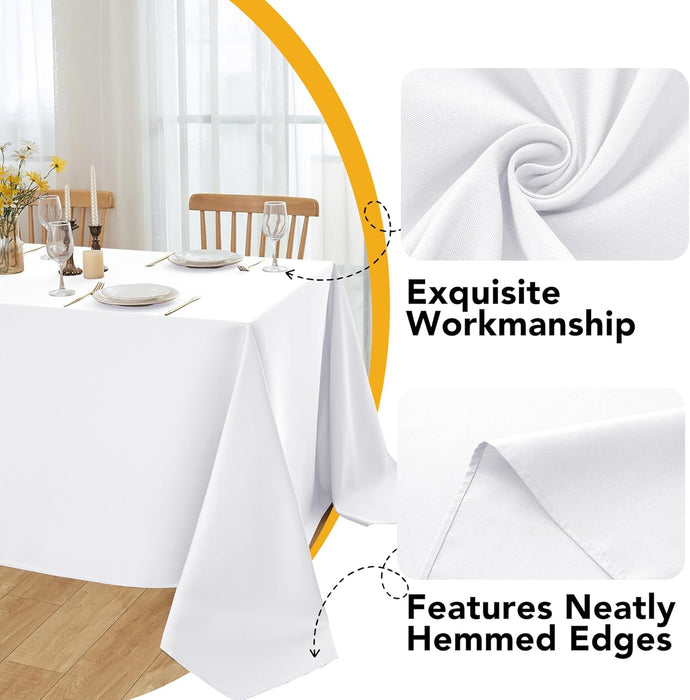 10-Pack White Tablecloths for Rectangle Tables, 60 X 102 Inches, Stain-Resistant Polyester Fabric for 6 Foot Tables - Washable Table Covers for Weddings, Banquets, Birthday, Parties, Events