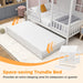 Twin Size House Bed with Trundle, Wood Kid’S House Bed Frame with Roof, Windows, Fence Rails, Playhouse Bed Frame with Sturdy Bed Slats for Boys & Girls, No Box Spring Needed (White, Twin)