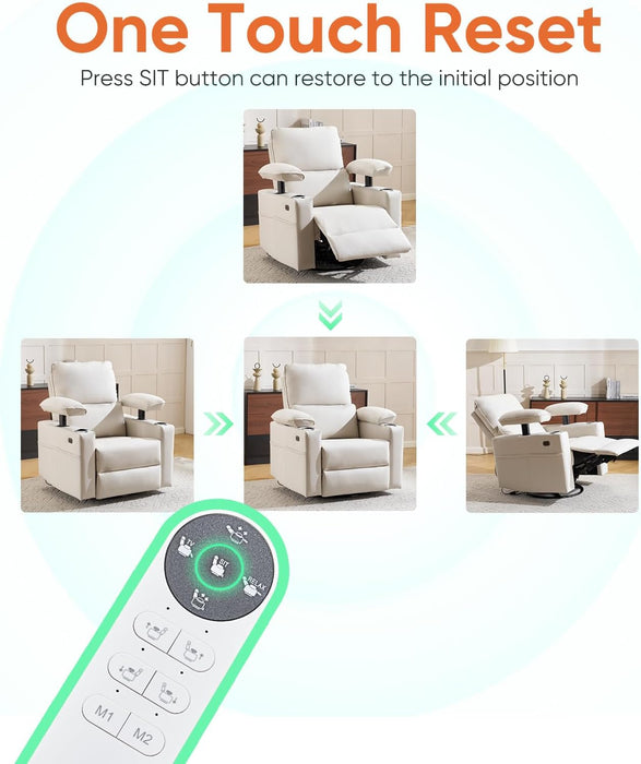 270° Swivel Rocker Recliner with Adjustable Armrests,Oversized Power Nursery Recliner with Heating and Massgae,Rocking Chair Nursery with One-Touch Reset,Double Cup Holder,Faux Leather,Beige