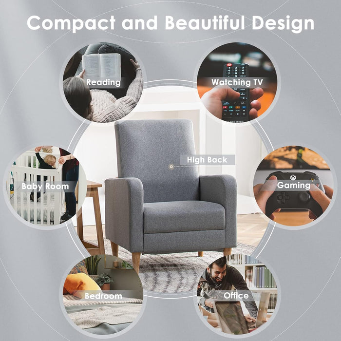 Fabric Accent Living Room Chairs Set of 2, Upholstered Arm Chair Reading Side Chair, Single Sofa with Back Pillow and Wood Legs, Light Grey