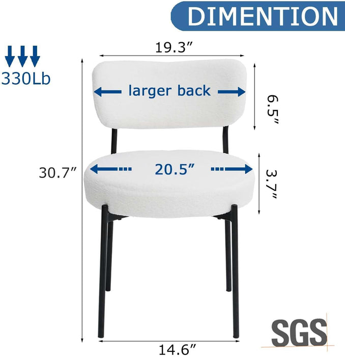 White Boucle Dining Chairs Set of 4, Upholstered Dinner Chair with Metal Frame, Dining Room Chairs with Padded Seat, round Modern Seating for Living Room