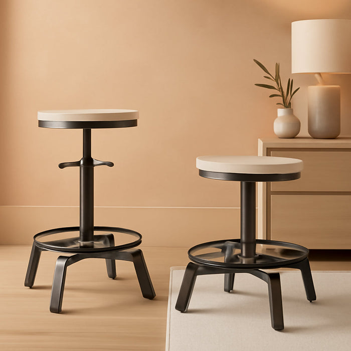 Torjin Industrial Adjustable Height Counter Barstool, 2 Count, White & Black