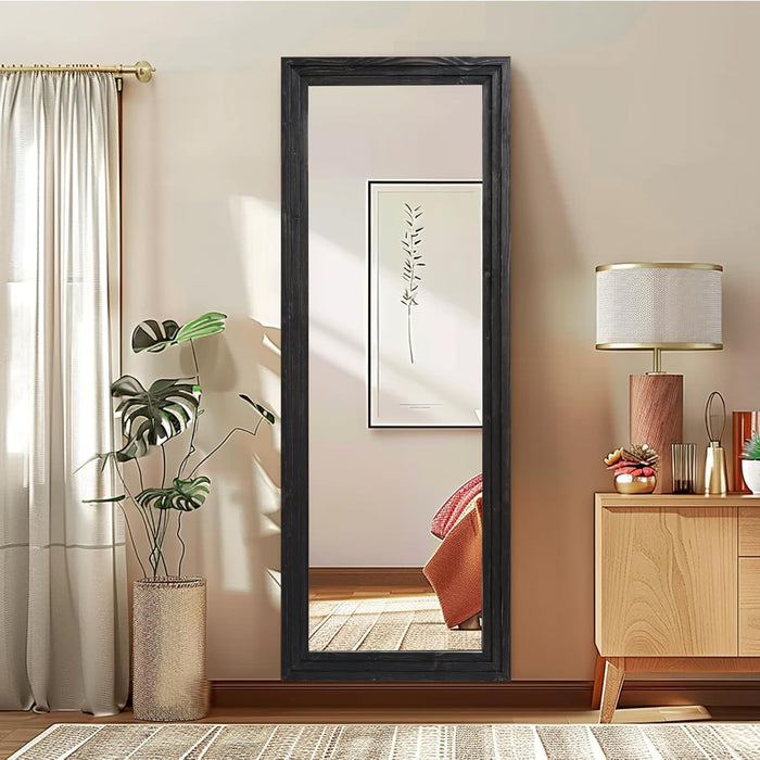 Full Length Mirror 65"X24" Solid Wood Frame Floor Large Mirror for Living Room, Bedroom Hanging or Leaning Wall-Mounted, Black