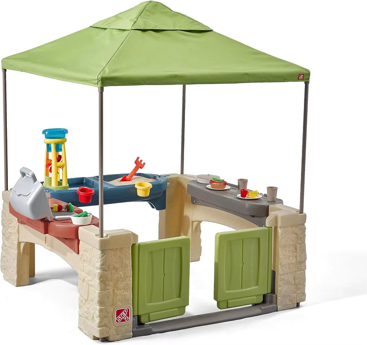 All around Playtime Patio with Canopy Kid Indoor and Outdoor Kitchen Playset Sensory Playhouse Kids Ages 2+ Yearsoldeasyassembly