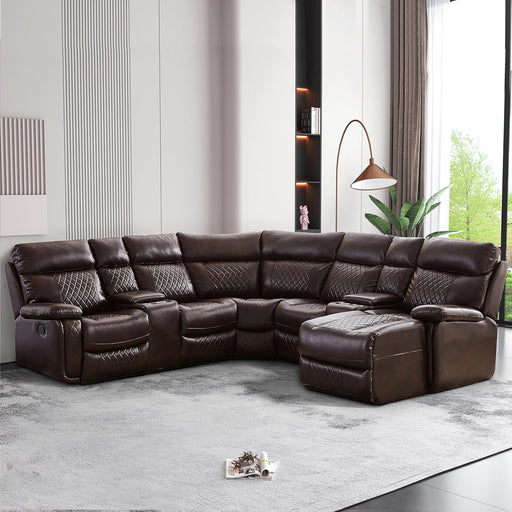 5-Seater Leather Reclining Sectional Sofa with Storage