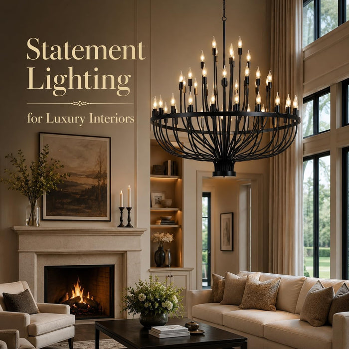 Large Chandelier for High Ceilings, 48-Light Black Wagon Wheel Chandelier, 47.2 Inch 3-Tier Extra Farmhouse Dining Room Light Fixture for Foyer, Living Room, Entryway