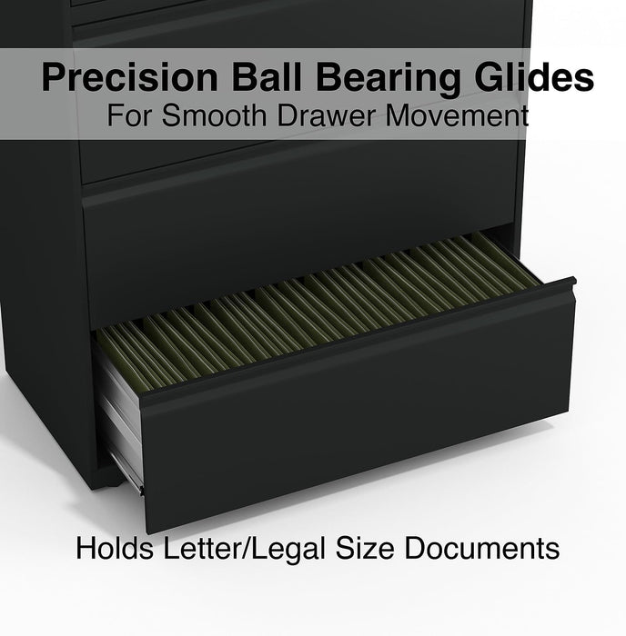 Commercial 4-Drawer Lateral File Cabinet, Letter/Legal Size, Lockable, 52.36" H X 36" W X 18.62" D, Black (60925/17454)