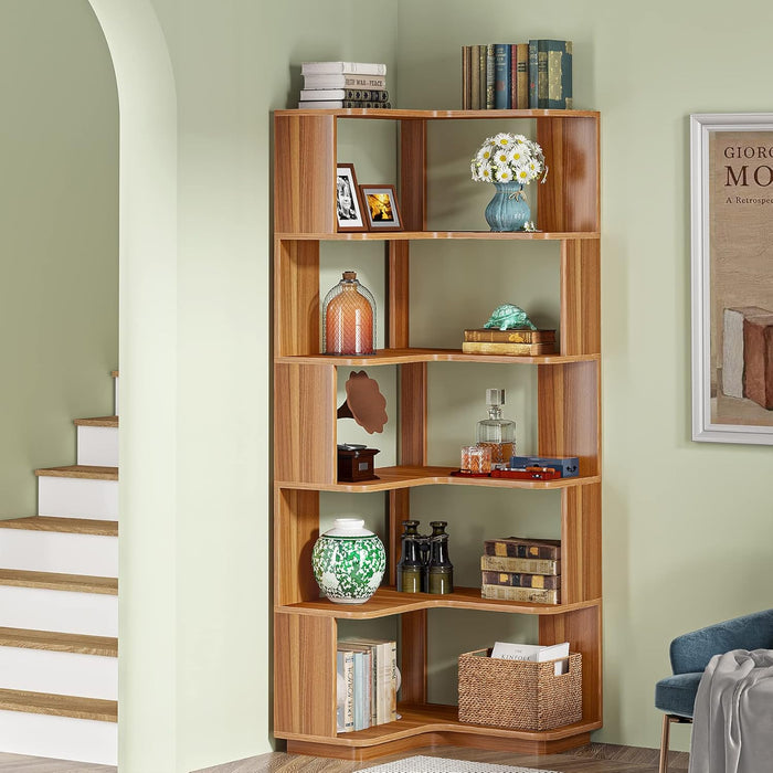 Industrial Corner Bookshelf 64.9 Inch Freestanding Wood