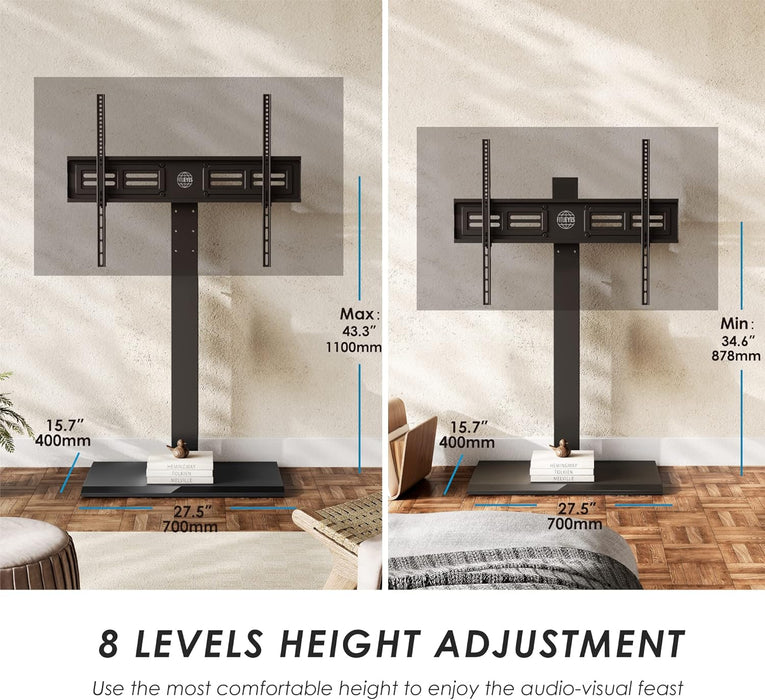 Iron Base Universal Floor TV Stand with Swivel Mount Space Saving for 50-85 Inch LED LCD Plasma Flat or Curved Screen Tvs Height Adjustable Cable Management
