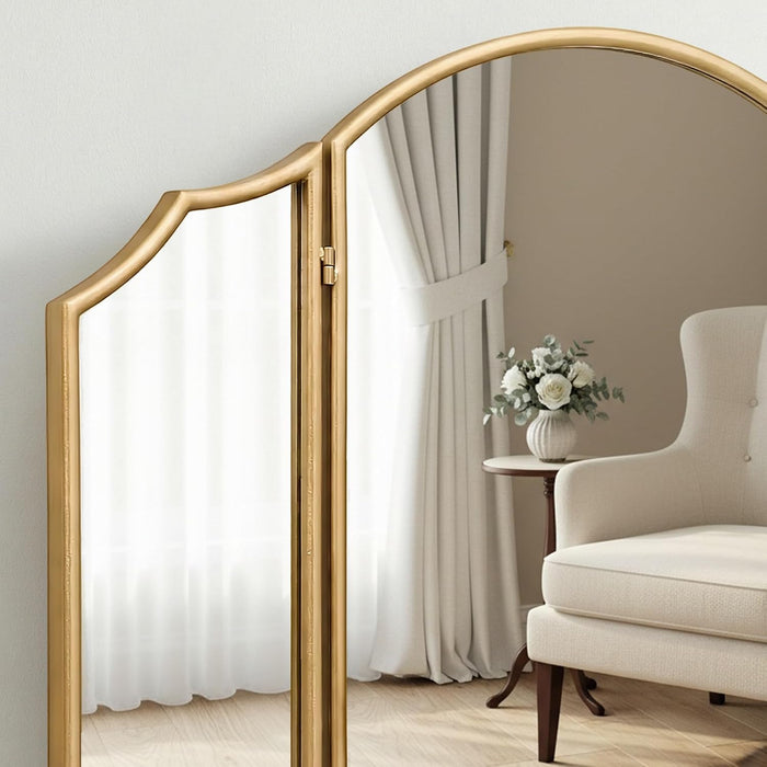 Gold Scalloped Vanity Mirror: 36"X24" Three Sided Dresser Miror