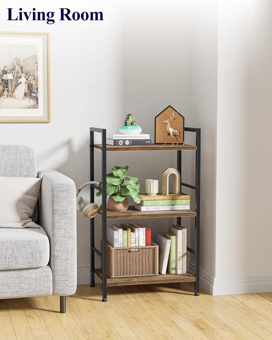 3-Tier Book Shelf - Wood & Metal Bookshelf with Handle & Adjustable Feet, Lightweight Bookcase for Living Room, Bedroom, Kitchen, Office or Dorm (16.5"×11.0"×28.1")